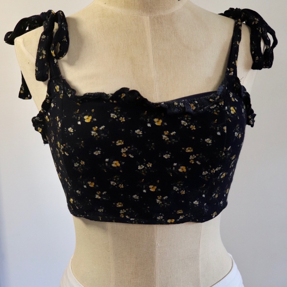 Aqua flirty black bow tie crop top